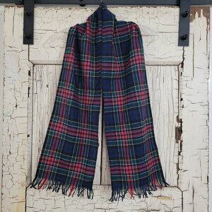 Vtg Pendleton 100% Wool Blue Red Green Blk Plaid Check Tartan Scarf Fringe 9X58"